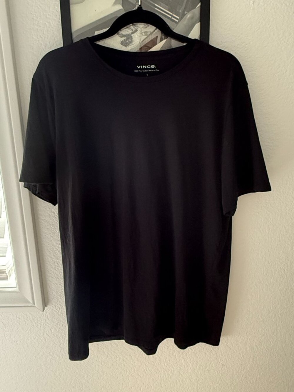 Vince Men's Black T-Shirt Large 100% Pima Cotton Crewneck